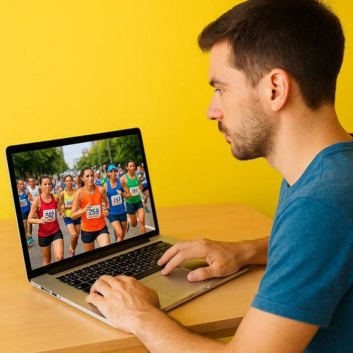 watching live marathon on laptop